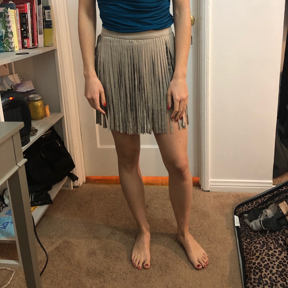 Faux Suede Fringe Skirt